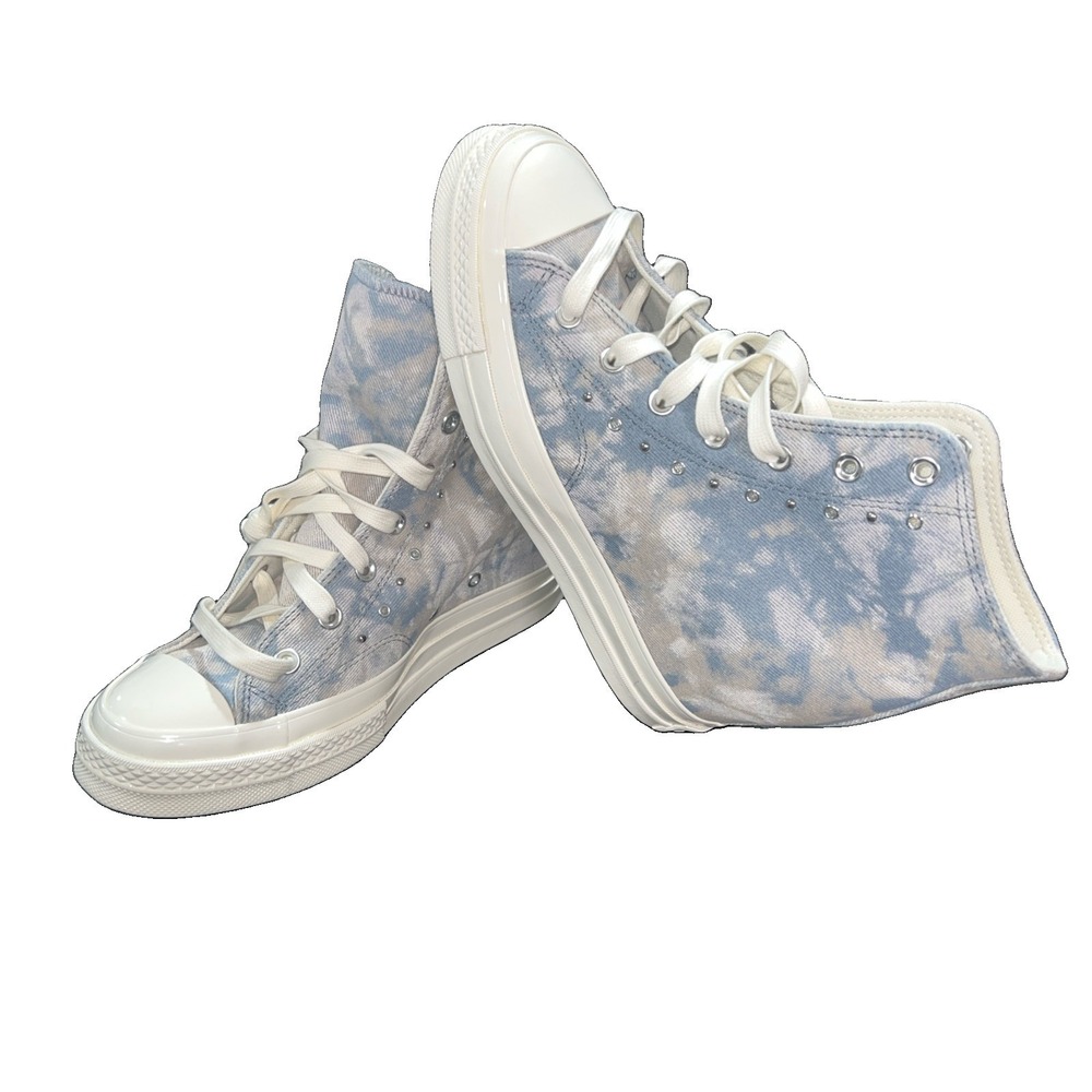 8N27/ Converse CTAS Lift Shoes High Top Blue Silver Canvas Women Size Sneakers